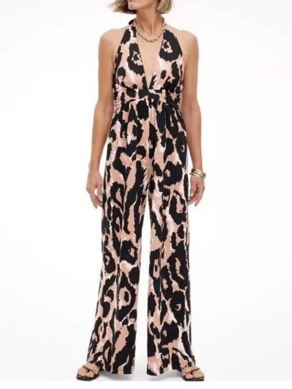 Diane Von Furstenberg x Target Animal Print Halter Neck Jumpsuit Size Medium
